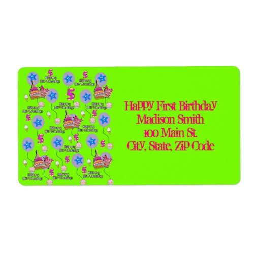 Happy 5th Birthday Address Labels Green Label