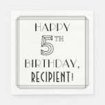 [ Thumbnail: Happy 5th Birthday; Art Deco Style; Custom Name Napkins ]