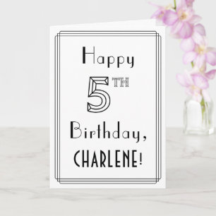 Happy 5th Birthday, Art Deco Style w/ Custom Name Card