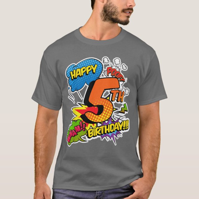 Happy 5th Birthday Boys Comic Style Superpower Sup T-Shirt (Front)