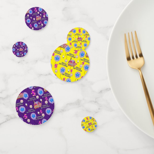 Happy 5th Birthday Confetti, #5 Purple & Yellow Confetti (Group)