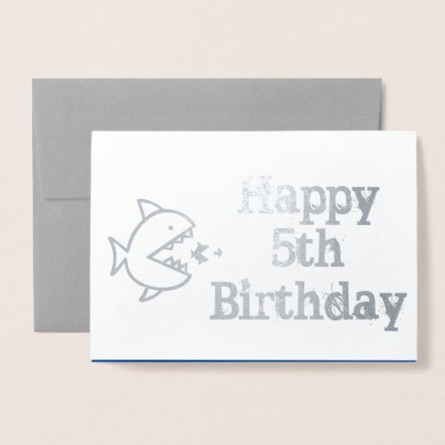 Happy 5th Birthday Cute Sharks Kids Greeting Foil Card