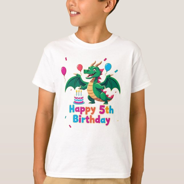  Happy 5th Birthday Dragon T-Shirt (Front)