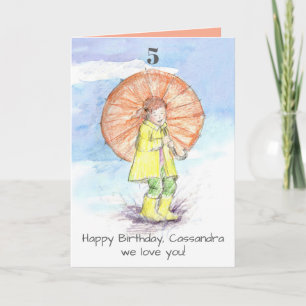 Happy 5th Birthday Girl Umbrella Custom Name  Card