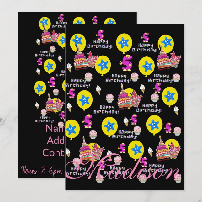 Happy 5th Birthday Invitation Birthday #5 (Front/Back)