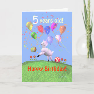 Happy 5th Birthday Lamb and Balloons Card