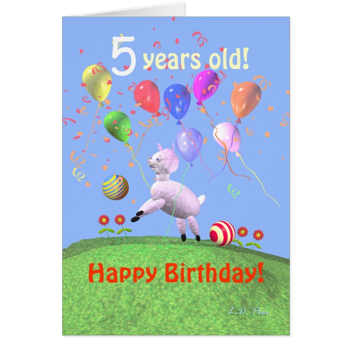 Happy 5th Birthday Lamb and Balloons Greeting Card