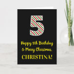 [ Thumbnail: Happy 5th Birthday & Merry Christmas, Custom Name Card ]