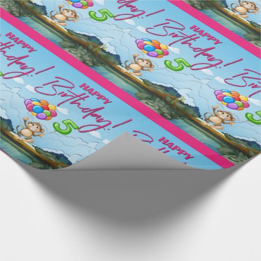 Happy 5th Birthday Monkey Wrapping Paper Zazzle