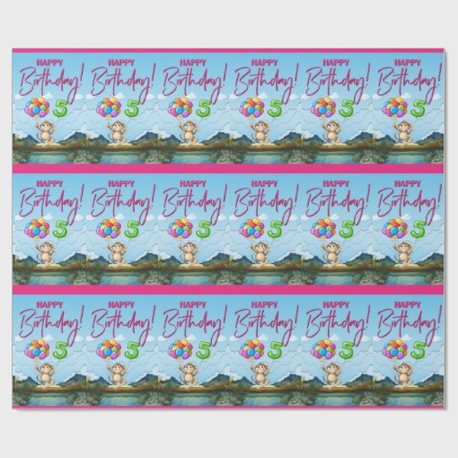 Happy 5th Birthday Monkey Wrapping Paper Zazzle
