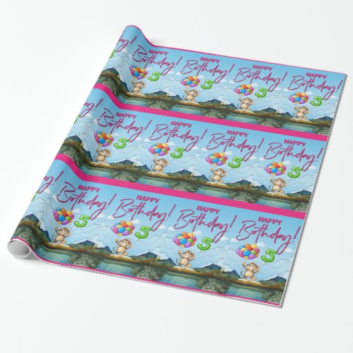Happy 5th Birthday Monkey Wrapping Paper Zazzle