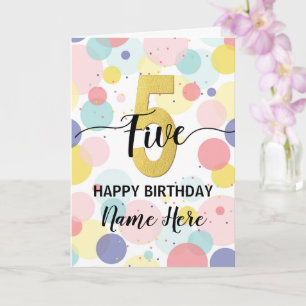 Happy 5th Birthday Pastel Rainbow Gold Girl Card
