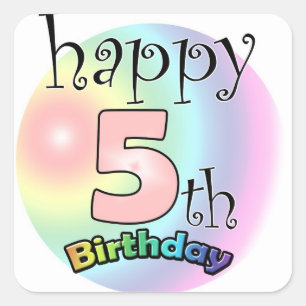 Happy 5th Birthday (pink) Square Sticker