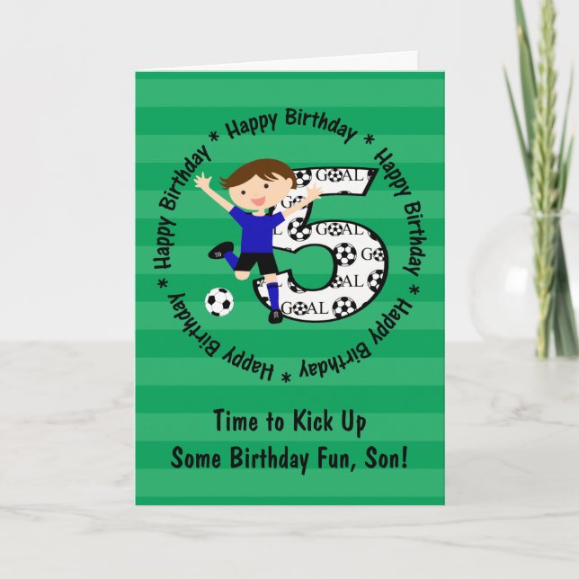 Happy 5th Birthday Round Soccer Goal Card (Front)