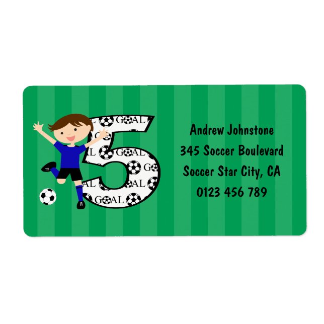 Happy 5th Birthday Round Soccer Goal Labels (Front)
