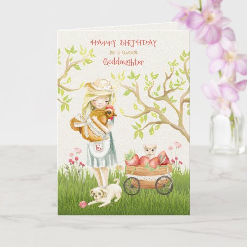 Happy 5th Birthday to Goddaughter Girl and Animals Card