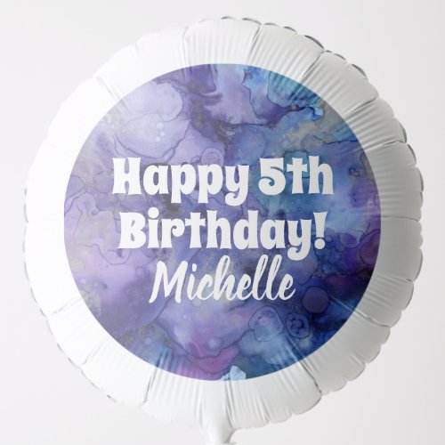 Happy 5th Birthday Watercolor Blue Purple Custom Balloon
