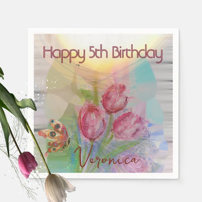 Happy 5th Girl Birthday Napkins with Tulips (Happy 5th Girl Birthday Napkins with Tulips)