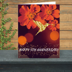 Happy 5th Wedding Anniversary Orange Flowers Bird Card