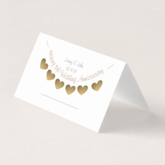 Happy 5th Wedding Anniversary, wood heart bunting Place Card