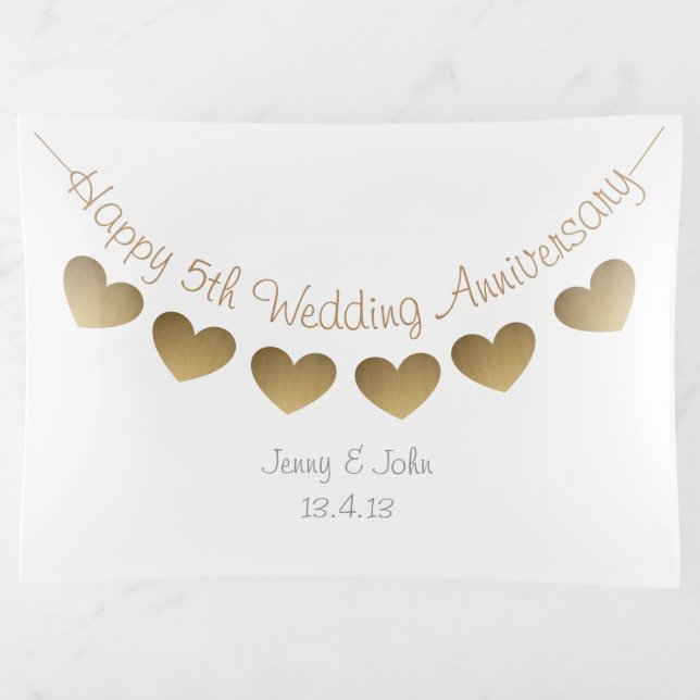 Happy 5th Wedding Anniversary, wood heart bunting Trinket Tray (Front)