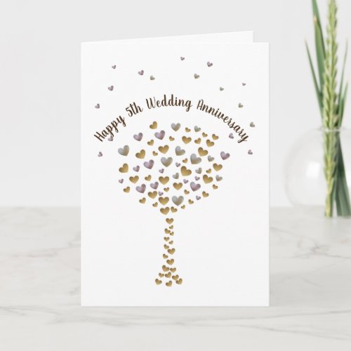 Happy 5th Wedding Anniversary wood heart tree Card