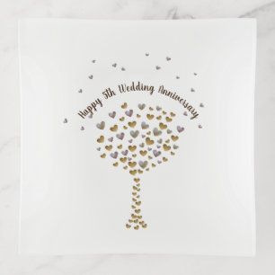 Happy 5th Wedding Anniversary, wood heart tree Trinket Tray
