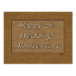 Happy 5th. Wedding Anniversary Wood Postcard