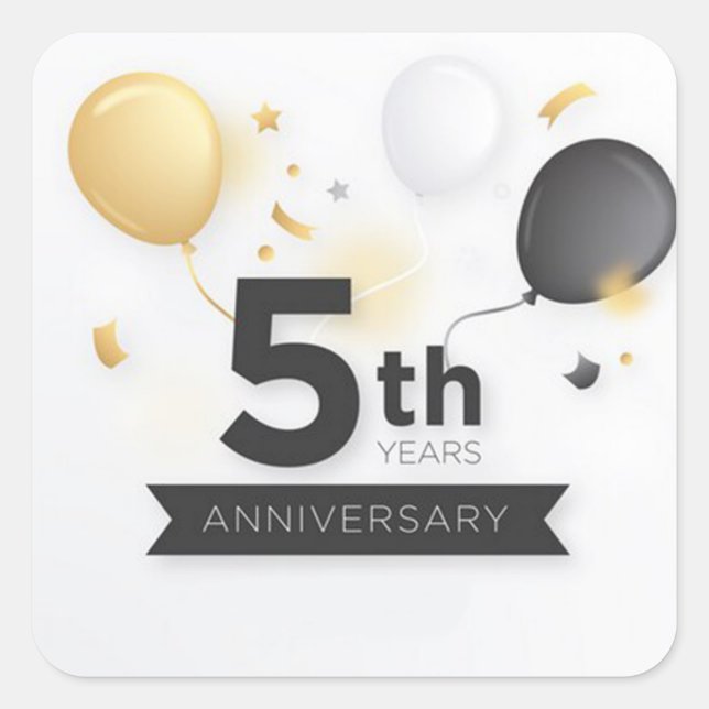 Happy 5th Year Anniversary with Balloons  Square Sticker (Front)