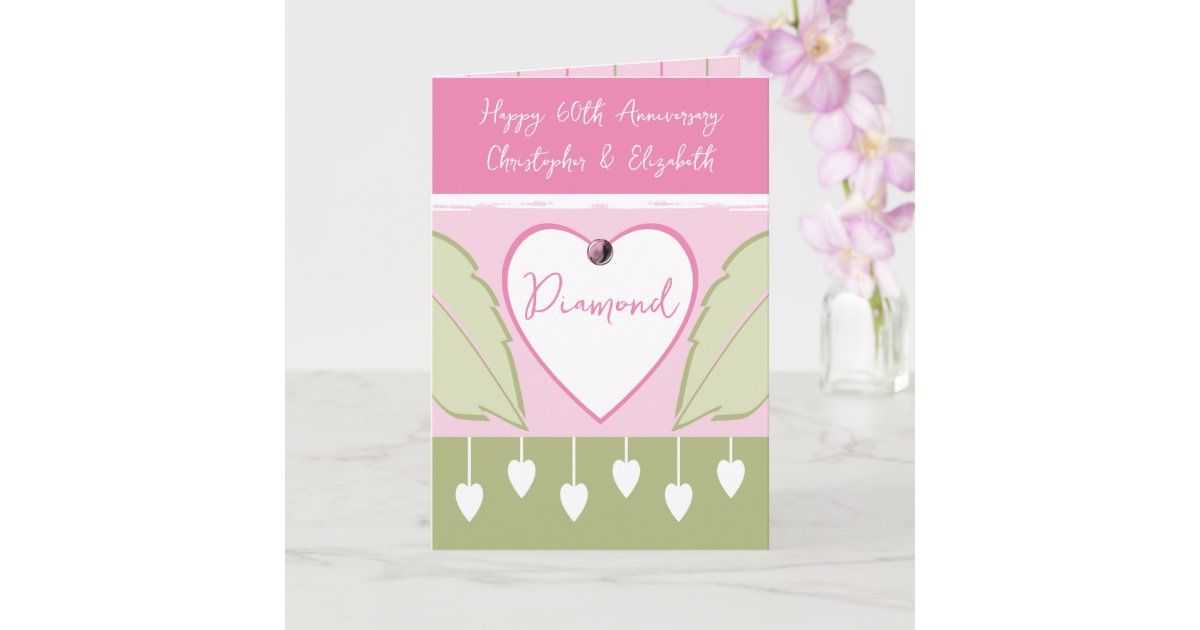 60th Wedding Anniversary Card - Happy 'Diamond' Anniversary - 60 Years -  Red Heart Collection