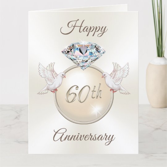 Happy 60th Anniversary Card Diamond, 2 Love Birds | Zazzle.com