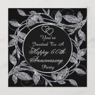 Happy 60th Anniversary Diamond Metallic Leaves Invitation