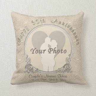 Happy 60th Anniversary Gifts PHOTO, NAMES, DATE Throw Pillow