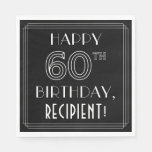 [ Thumbnail: Happy 60th Birthday; Art Deco Style; Custom Name Napkins ]