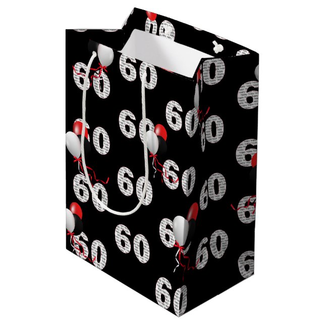 Happy 60th Birthday Balloons Medium Gift Bag (Back Angled)
