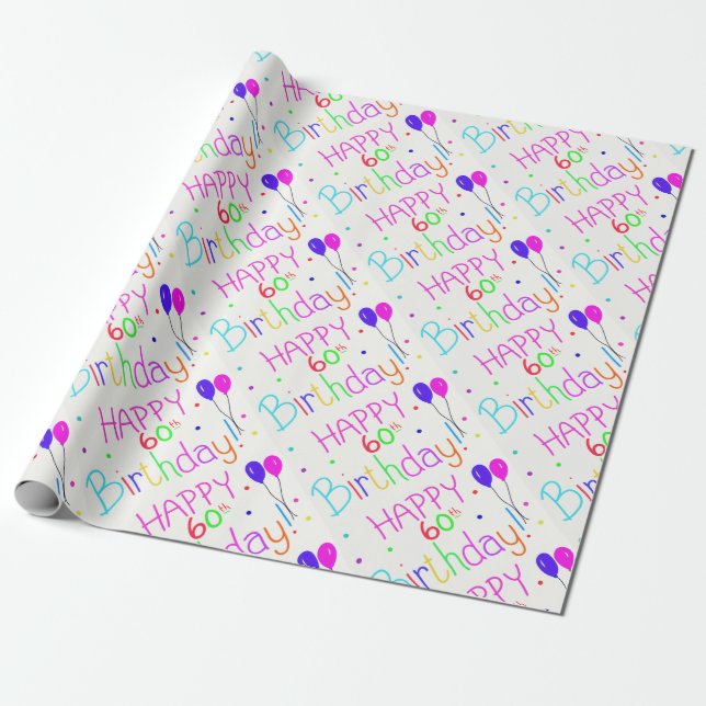 Happy 60th Birthday Balloons Wrapping Paper (Unrolled)