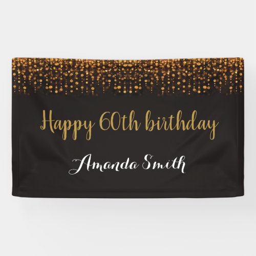 Happy 60th Birthday Banner Black and Gold Glitter Banner