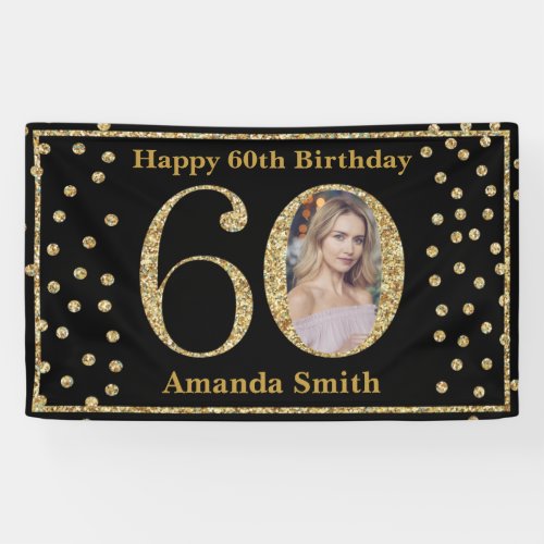 Happy 60th Birthday Banner Black and Gold Photo