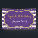 Happy 60th Birthday Banner Purple and Gold Glitter<br><div class="desc">Happy 60th Birthday Banner for women or man. Purple and Gold Birthday Party Banner. Gold Glitter Confetti. Black and White Stripes. Printable Digital. For further customization,  please click the "Customize it" button and use our design tool to modify this template.</div>