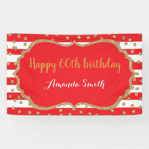 Happy 60th Birthday Banner Red and Gold Glitter