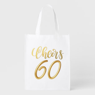 Happy 60th  Birthday black and Gold theme   Grocery Bag