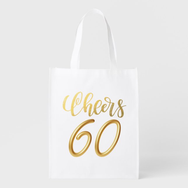 Happy 60th  Birthday black and Gold theme   Grocery Bag (Front)