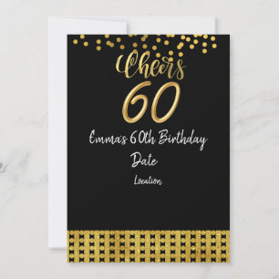 Happy 60th Birthday black and Gold theme Invita Invitation