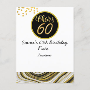Happy 60th Birthday black and Gold theme Postcard