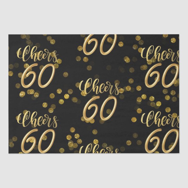 Happy 60th  Birthday Black and Gold themed Tissue Paper (Front)