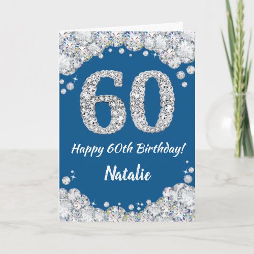 Happy 60th Birthday Blue and Silver Glitter Card