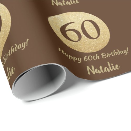 Happy 60th Birthday Brown and Gold Glitter Wrapping Paper