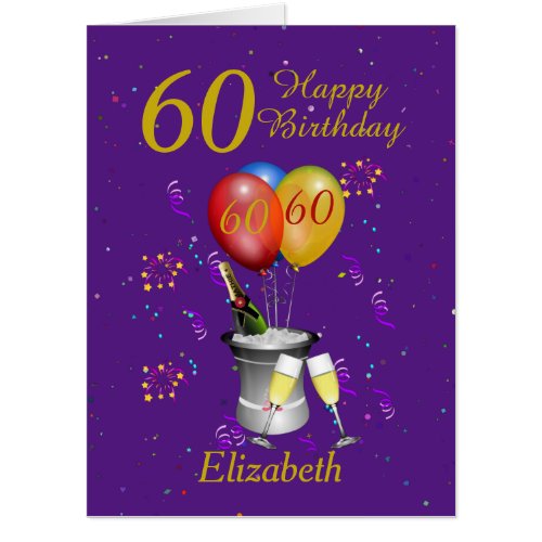 Happy 60th Birthday Celebration Purple Big Card