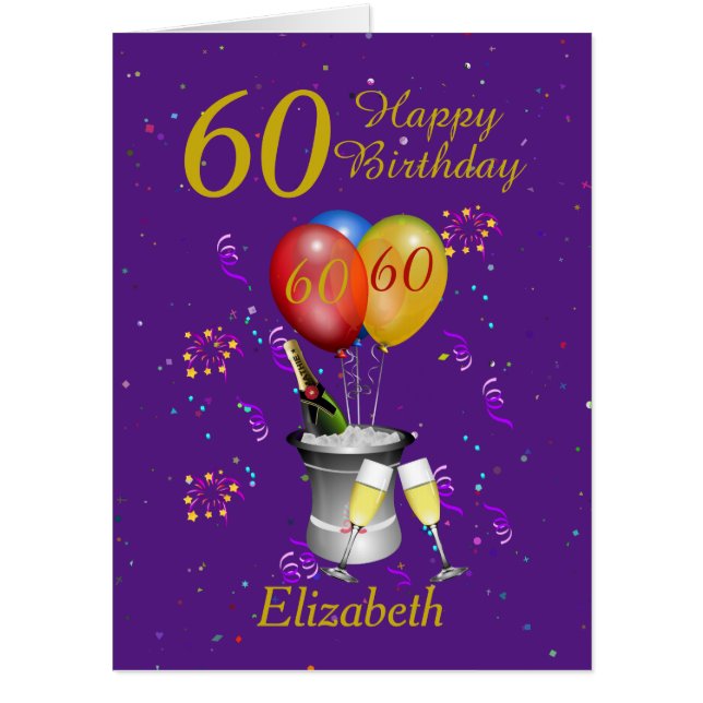 Happy 60th Birthday Celebration Purple Big Card (Front)