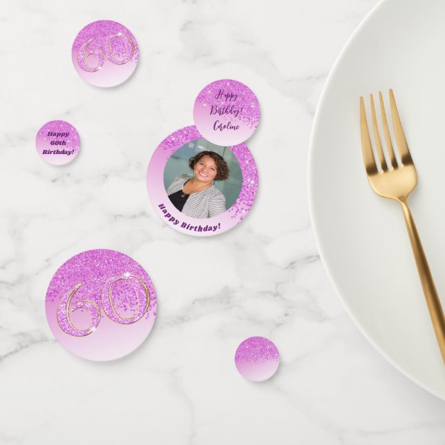 Happy 60th Birthday Chic Falling Pink Glitter Confetti (Group)